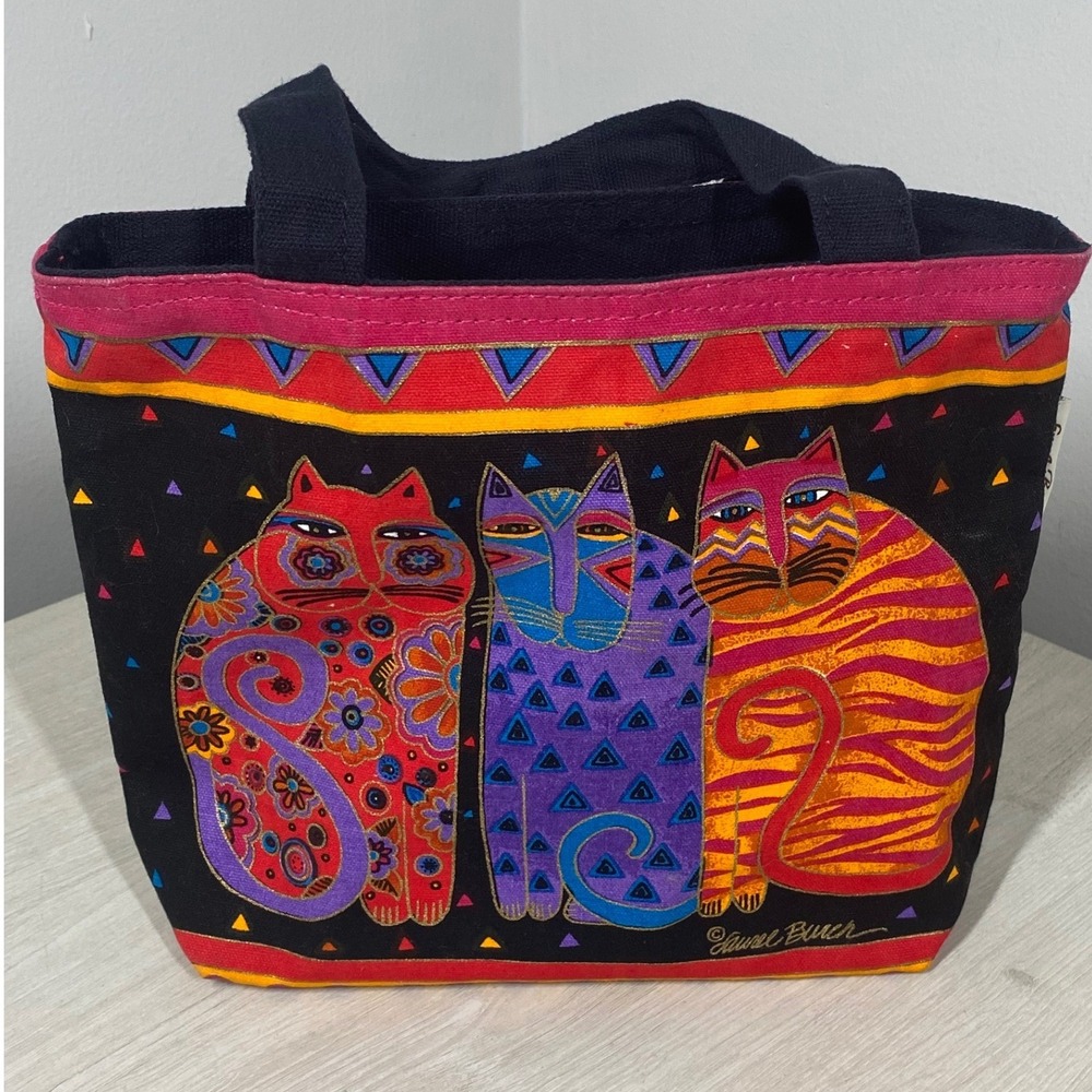 Laurel Burch Tres Gatos Canvas Tote Bag Three Cosmic Cats Multicolor Handbag